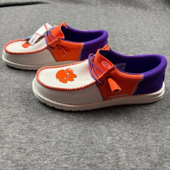 Hey Dude Wally Tri Clemson Orange Purple Men's Size 8 Casual Slip On Loafers NEW - Picture 14 of 16